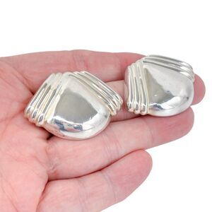 Vintage Sterling Silver 925 Art Deco Fan Pierced Earrings